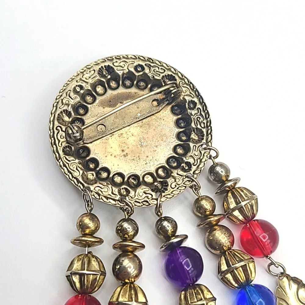 Vintage Colorful Beaded Dangle Brooch